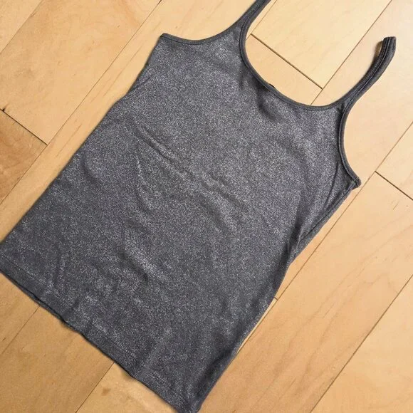 H&M 100% Cotton Silver Grey Shimmer Tank Top size S-M Stretch Size M - Picture 4 of 11